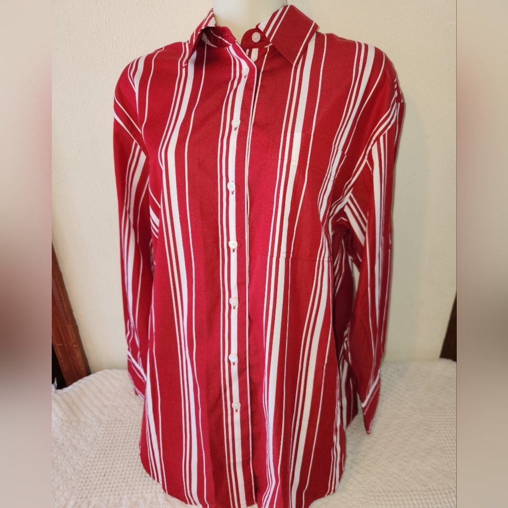 NWT Madewll Oversized Shirt Red Stripe Women's Button Down Top Small